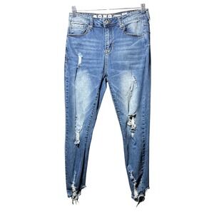 S.O.N.G. Curvy High Rise Skinny Ankle Grazer Distressed‎ Jeans Blue 11/30